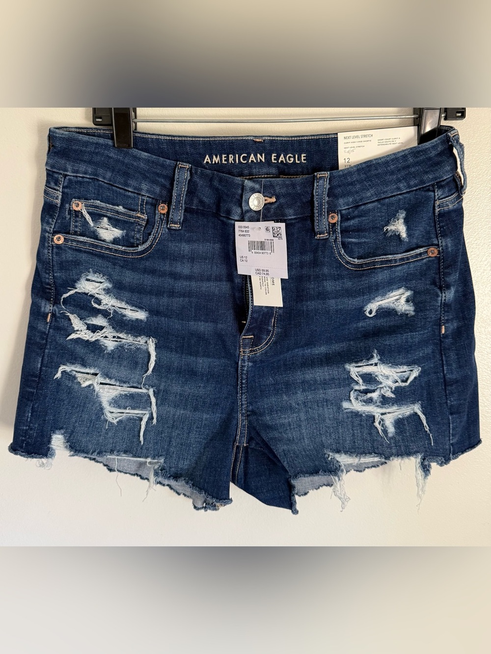 American Eagle Outfitters Dark Blue Distressed Denim Jean Shorts